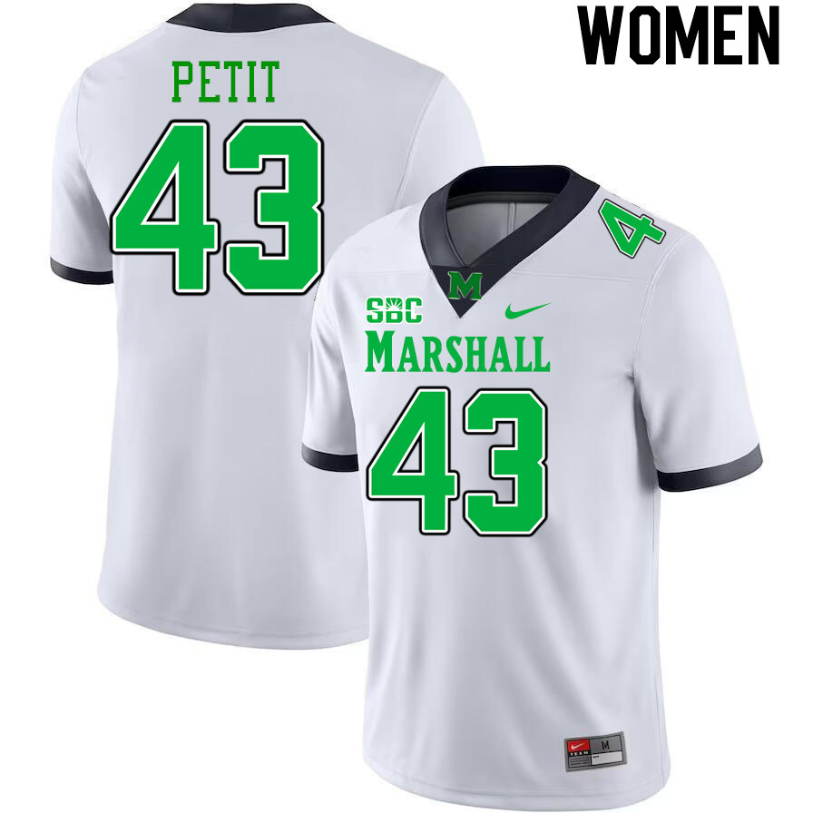 Women #43 Will Petit Marshall Thundering Herd SBC Conference College Football Jerseys Stitched-White